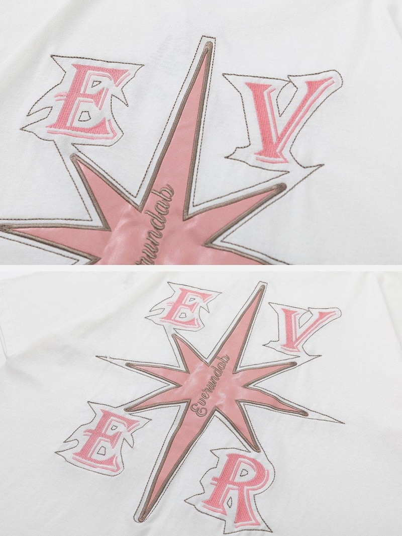 T Shirts Aelfric Eden Applique Embroidery Star Tee Blanche | YJK-83346884